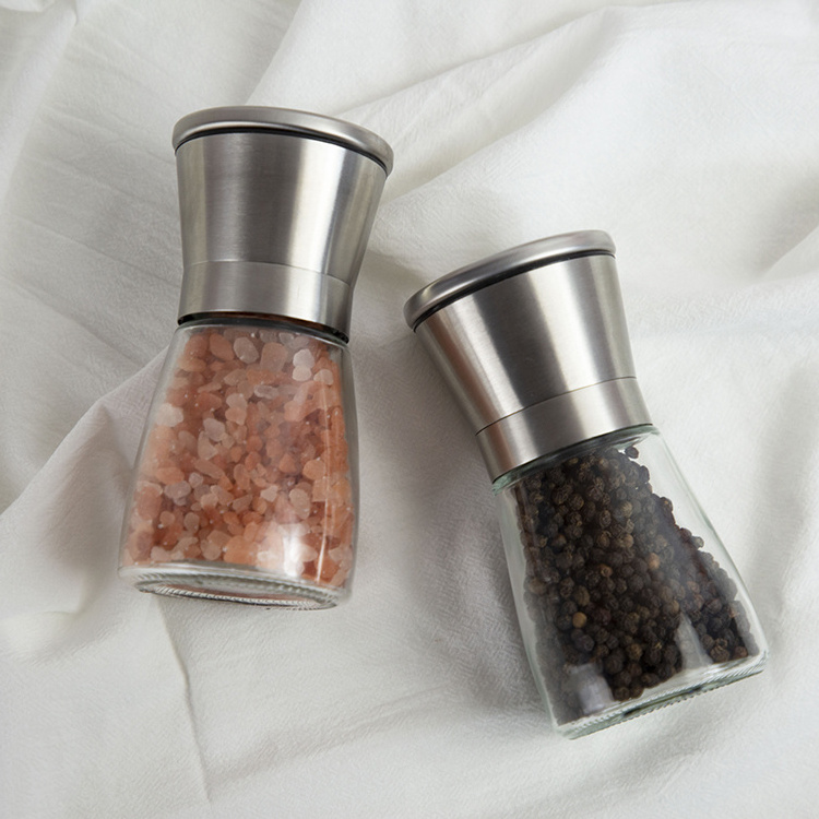 Hot Sell Adjustable 304 Stainless Steel Glass Salt Mill Bottle Chili Pepper Manual Grinder