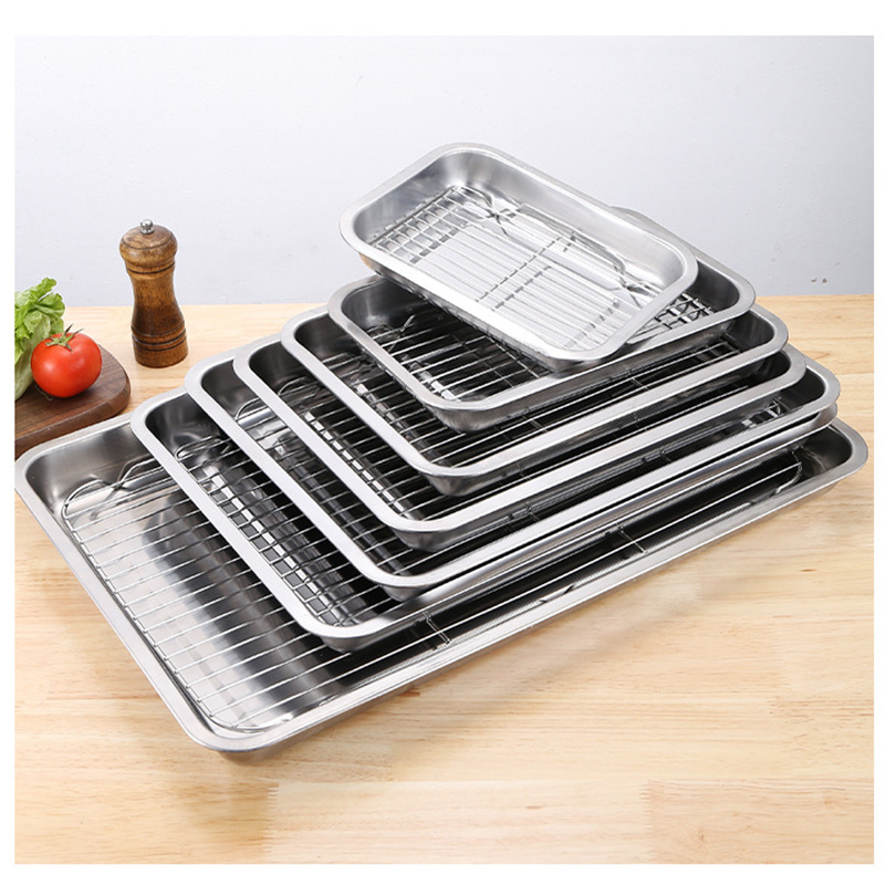 Hot Seller Oven Baking Pan Baking Tray Backing Cake Tools  Stainless Steel Baking Sheet with Cooling Rack Set