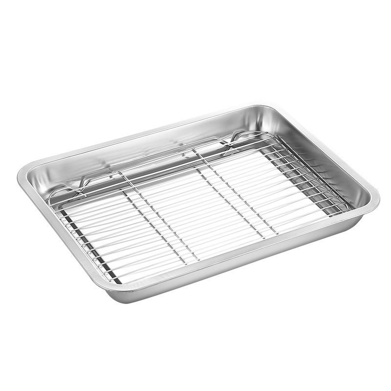 Hot Seller Oven Baking Pan Baking Tray Backing Cake Tools  Stainless Steel Baking Sheet with Cooling Rack Set