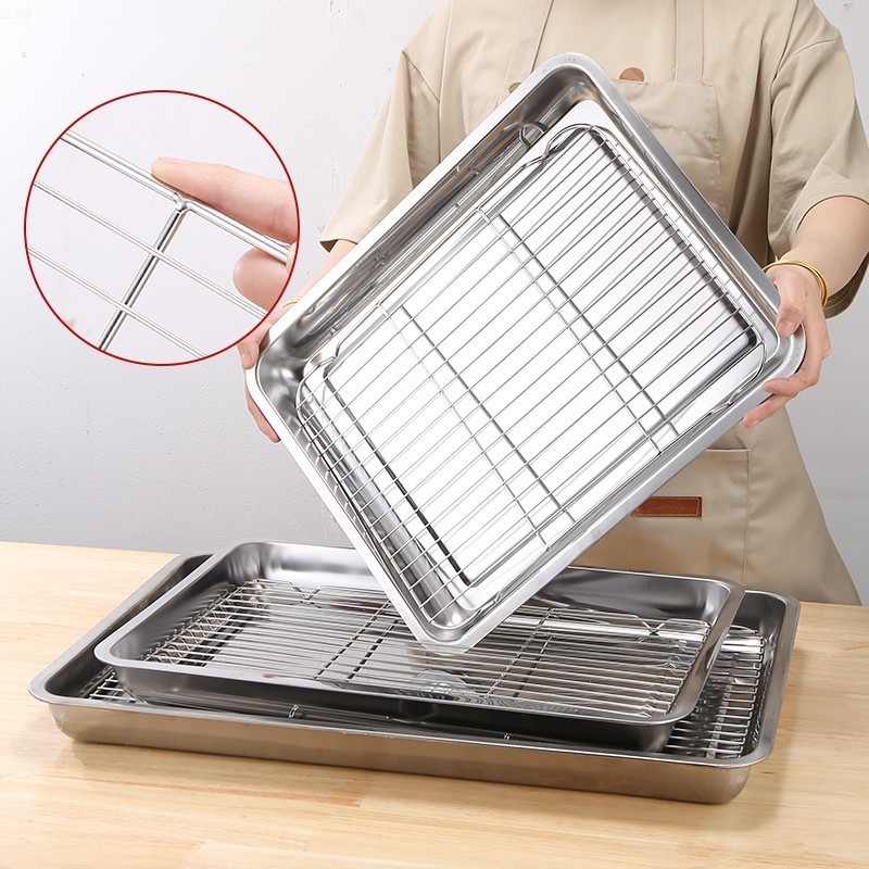 Hot Seller Oven Baking Pan Baking Tray Backing Cake Tools  Stainless Steel Baking Sheet with Cooling Rack Set