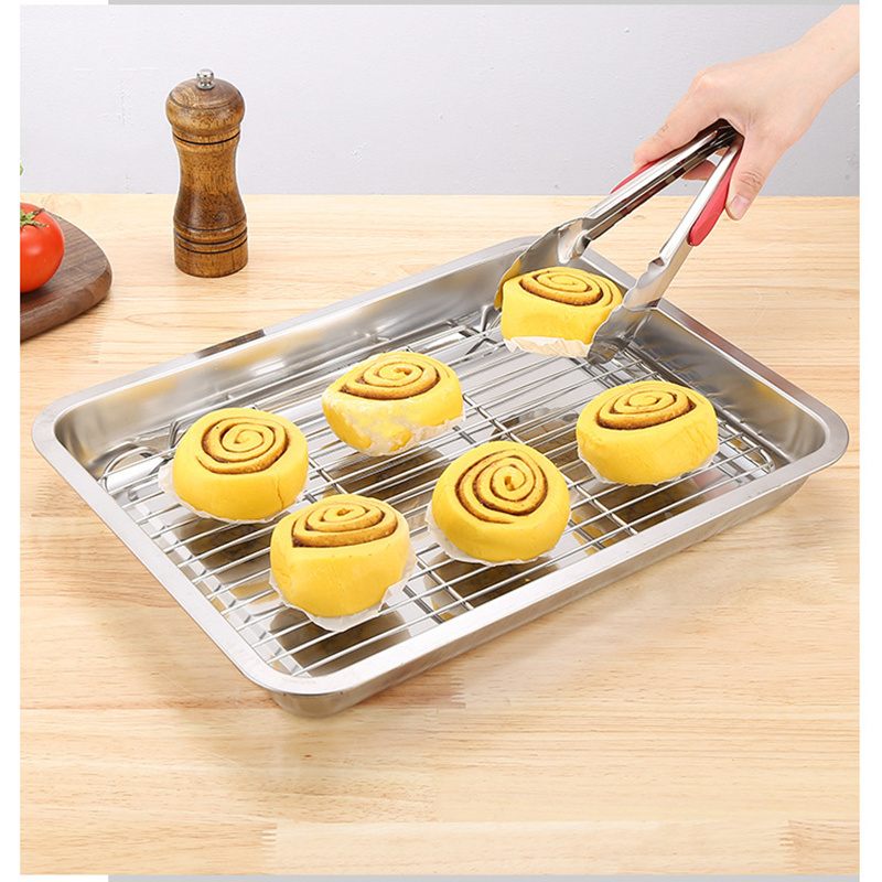 Hot Seller Oven Baking Pan Baking Tray Backing Cake Tools  Stainless Steel Baking Sheet with Cooling Rack Set