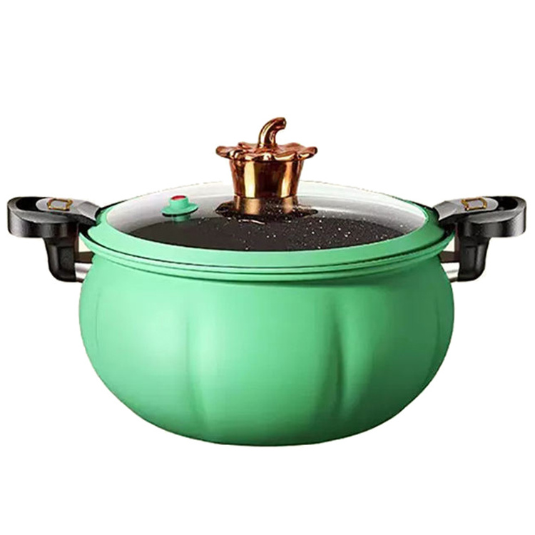 8l Orange Green Cookware Cast Iron Non-stick Stew Soup Pot Pumpkin Shape Micro Pressure Cooker