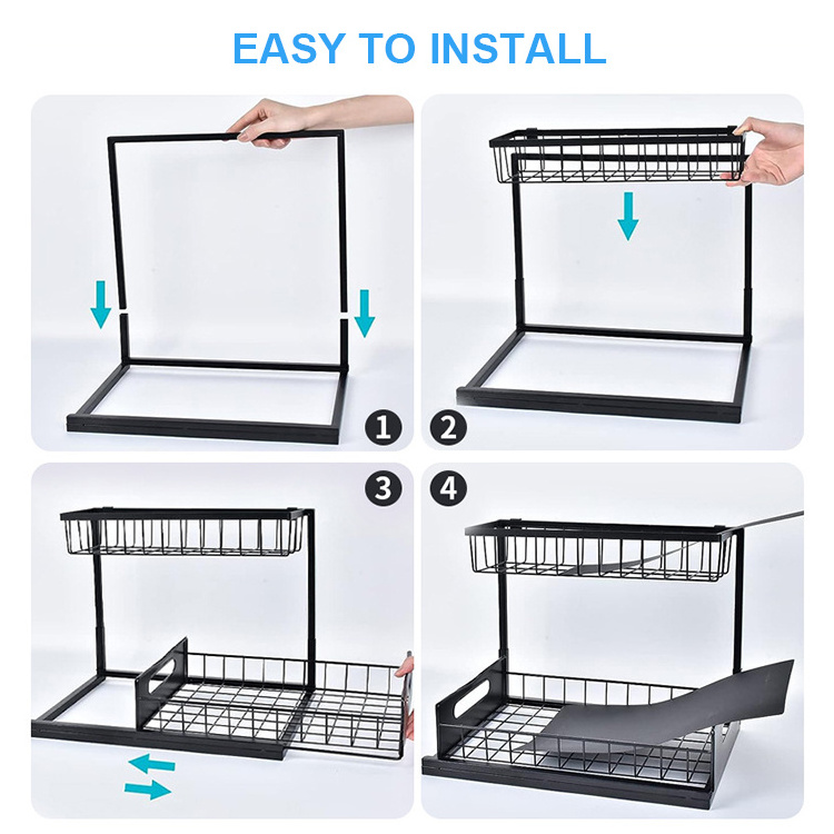 2- tier under sink organizer shelf pull out sliding storage rack for kitchen Bathroom Cabinet