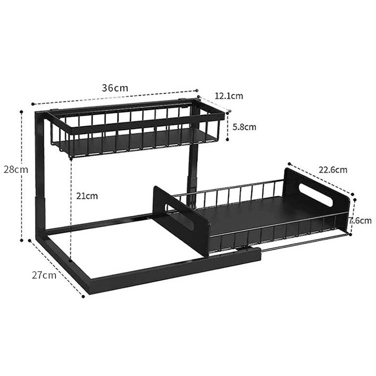 2- tier under sink organizer shelf pull out sliding storage rack for kitchen Bathroom Cabinet