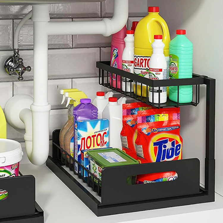 2- tier under sink organizer shelf pull out sliding storage rack for kitchen Bathroom Cabinet