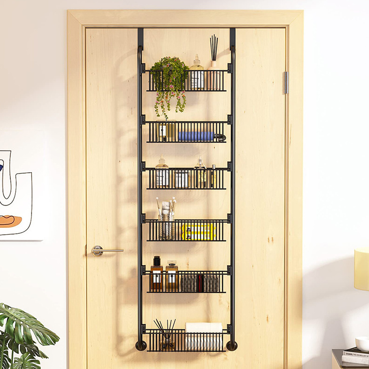 Over the Door Pantry Organizer 6-Tier Black Metal Door Storage Adjustable Hanging Kitchen Spice Rack