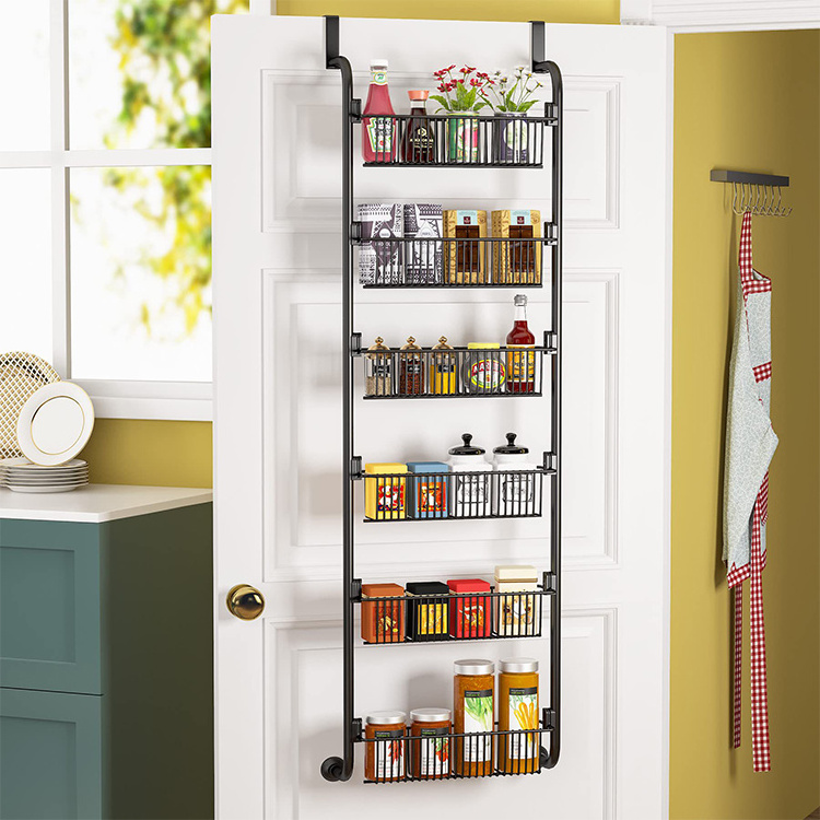 Over the Door Pantry Organizer 6-Tier Black Metal Door Storage Adjustable Hanging Kitchen Spice Rack