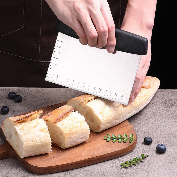 Stainless Steel Pastry Dough Scraper Multi-Purpose Cake Pizza Bread Dough Scraper with Measuring Markings