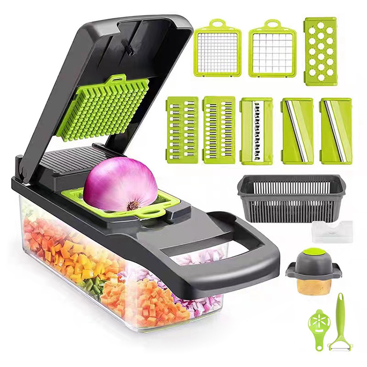 Vegetable Chopper Spiralizer 12 in 1 Vegetable Slicer Dicer Cutter Onion Chopper with Container