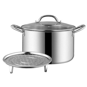 Wholesale Big Capacity Stainless Steel Stock Pot Professional Steamer Pot Soup Pot with Steam Rack