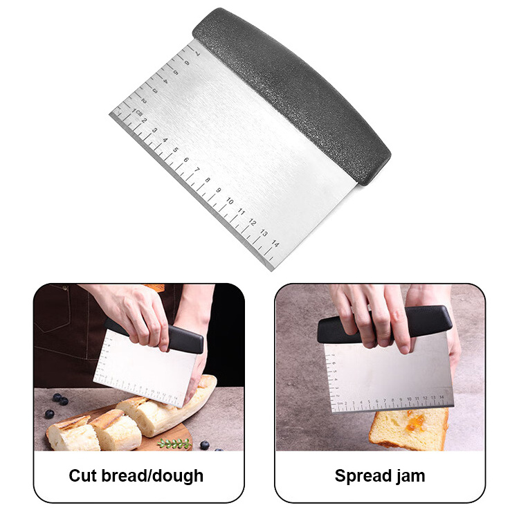 Stainless Steel Pastry Dough Scraper Multi-Purpose Cake Pizza Bread Dough Scraper with Measuring Markings