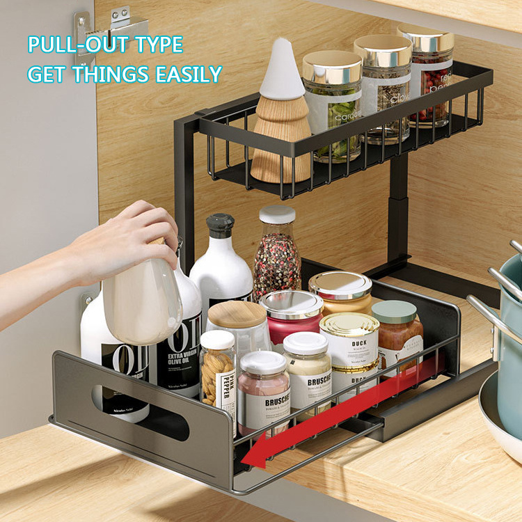 Metal adjustable height under sink organizer kitchen bathroom cabinet under the sink organizer