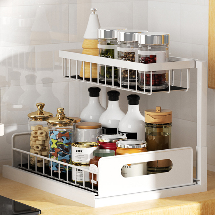 Metal adjustable height under sink organizer kitchen bathroom cabinet under the sink organizer