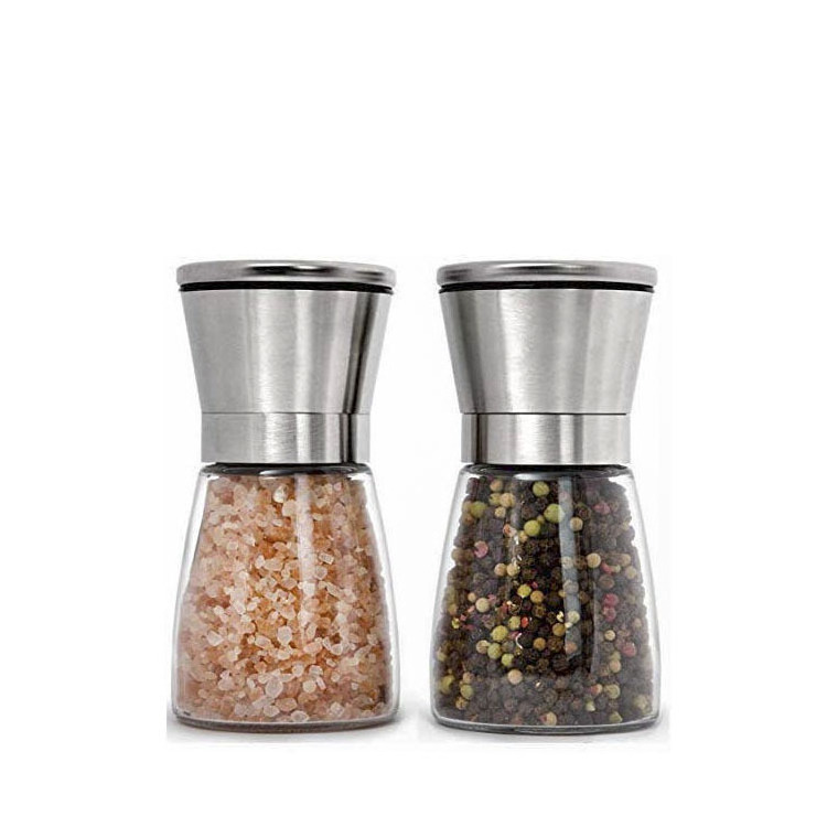 Hot Sell Adjustable 304 Stainless Steel Glass Salt Mill Bottle Chili Pepper Manual Grinder