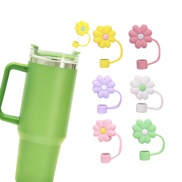 Flower Shape Silicone Straw Cover Topper Charms Spill Proof Straw Topper for Tumbers Wholesale