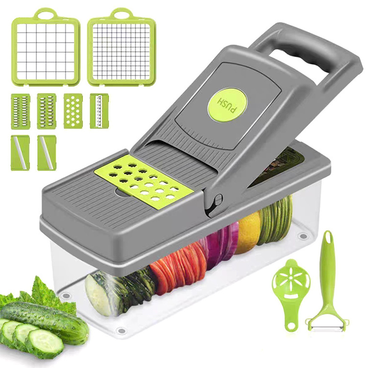 Vegetable Chopper Spiralizer 12 in 1 Vegetable Slicer Dicer Cutter Onion Chopper with Container