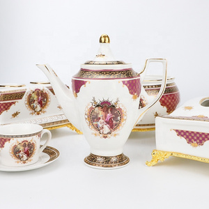 Wholesale Gold Rim Porcelain Tea Cup Set With Teapot Ceramic Tea Pot Food Grade European Drinkware for Home Decor Party