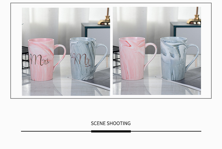 Egrand Factory Wholesale Luxury Marble Custom Print Ceramic Porcelain Coffee Mug Milk Mug with Lid Spoon