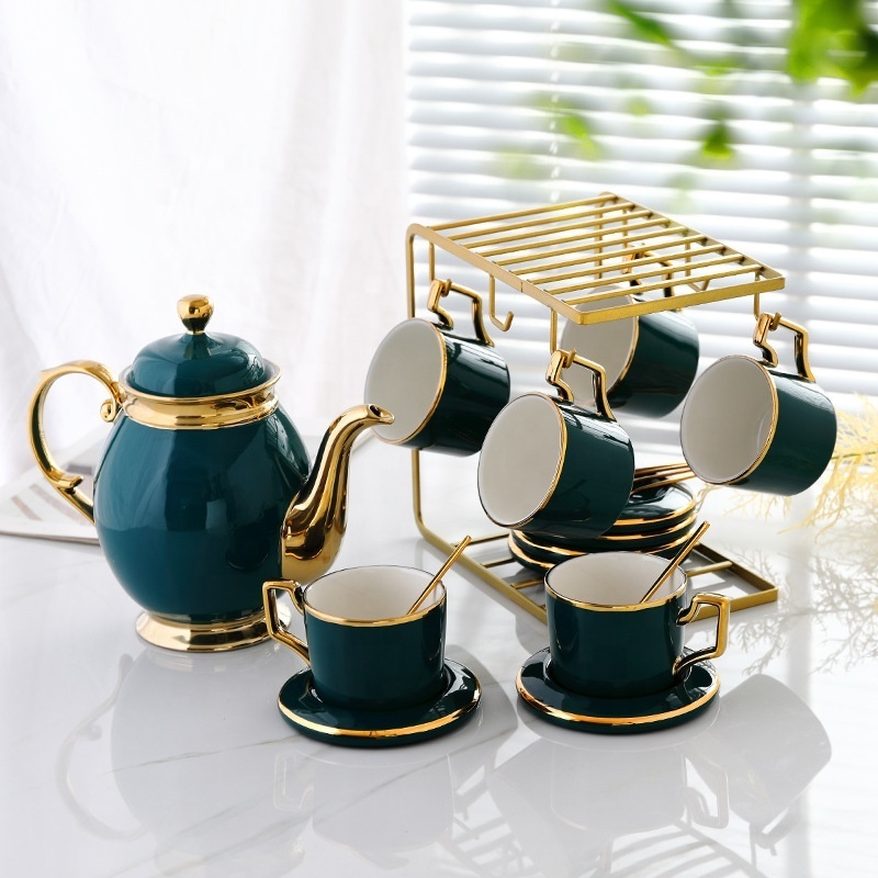 EGRAND Wholesale Nordic Style Coffee& tea set English Bone China 4 Cup And Saucer Unique Clay Funky Teacup Sets For Sale