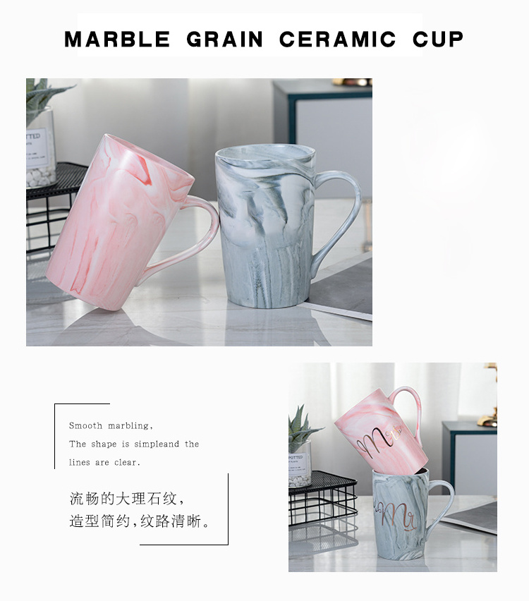 Egrand Factory Wholesale Luxury Marble Custom Print Ceramic Porcelain Coffee Mug Milk Mug with Lid Spoon