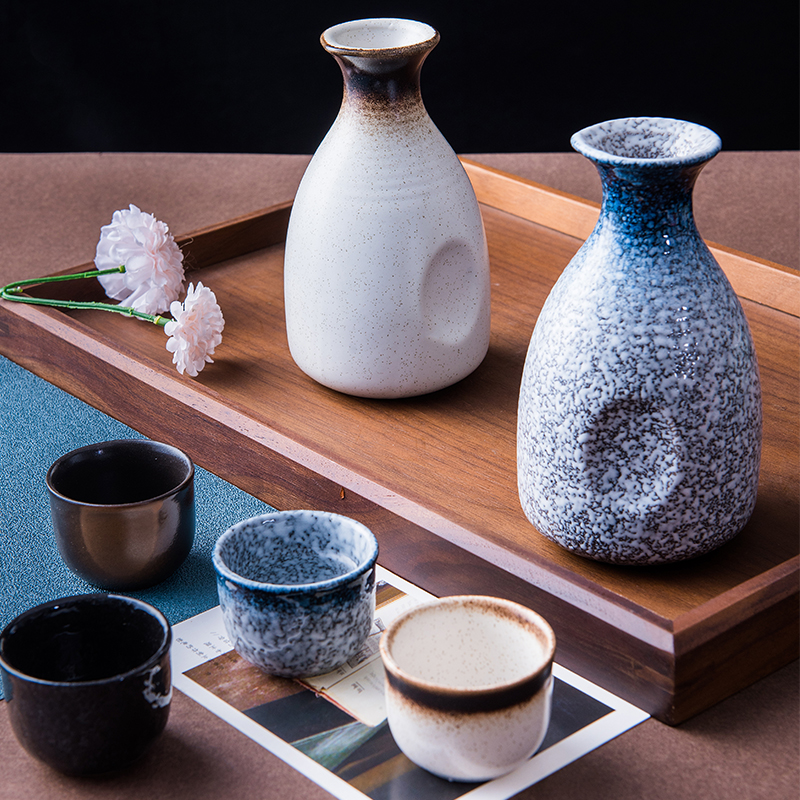 Japanese Sake Bottle, Drinkware Ceramic Sake Cup Set Ceramic Wine Bottle and Cup with Solid Color