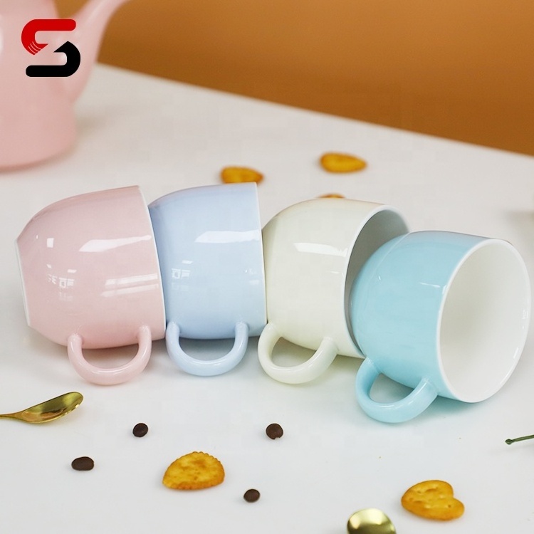 Egrand Nordic Creative Couple Gift Macaron Pillow Shaped Cheap Ceramic Coffee Mug Porcelain Milk Tea Cups And Saucer Set