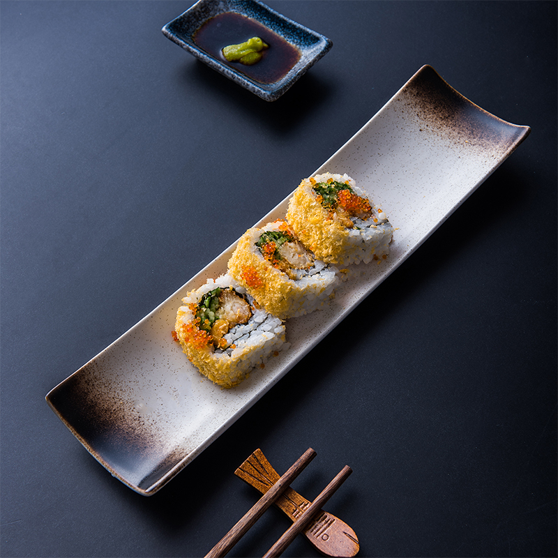 High Quality Luxury Porcelain Rectangular Japanese Style 11 Inch  Sushi Tray Big Long Boat Ceramic Plates