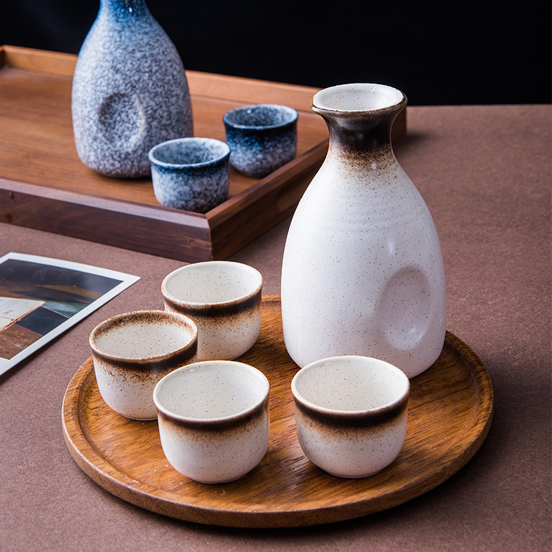 Japanese Sake Bottle, Drinkware Ceramic Sake Cup Set Ceramic Wine Bottle and Cup with Solid Color