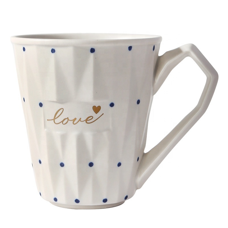 New Design Matte Glazed Large Retro Nordic Style Eco Friendly Drinking Customizable Ceramic Latte Coffee Mug Diamond Pattern Cup