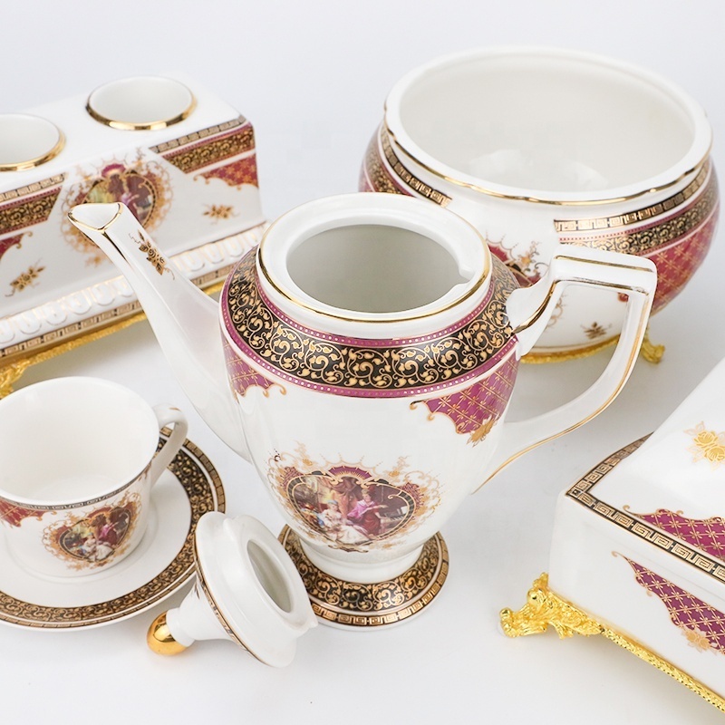 Wholesale Gold Rim Porcelain Tea Cup Set With Teapot Ceramic Tea Pot Food Grade European Drinkware for Home Decor Party