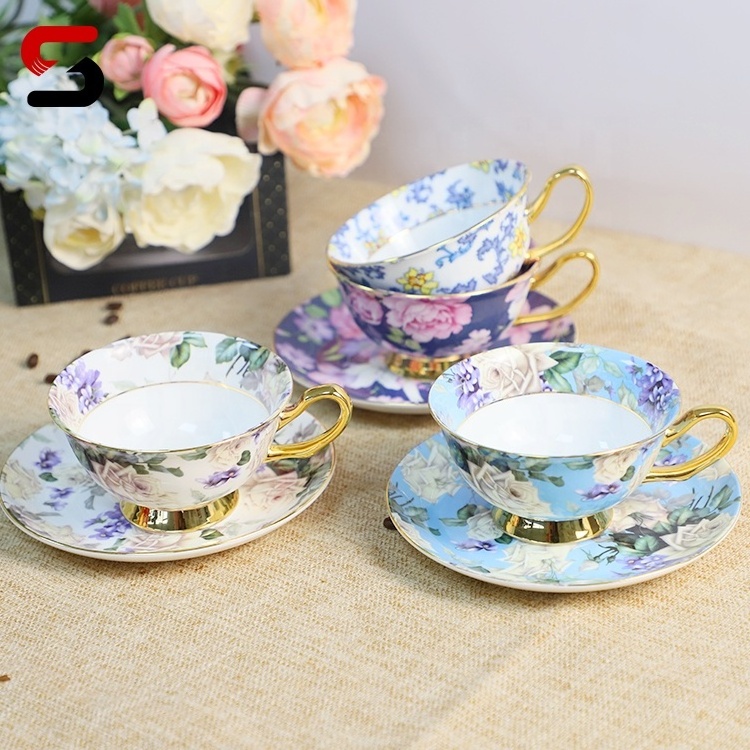 Fine Bone China Tea Cup and Saucer with Gift Box 8oz Coffee Cup Flower Pattern Business Gift Hotel Afternoon Tea Cup