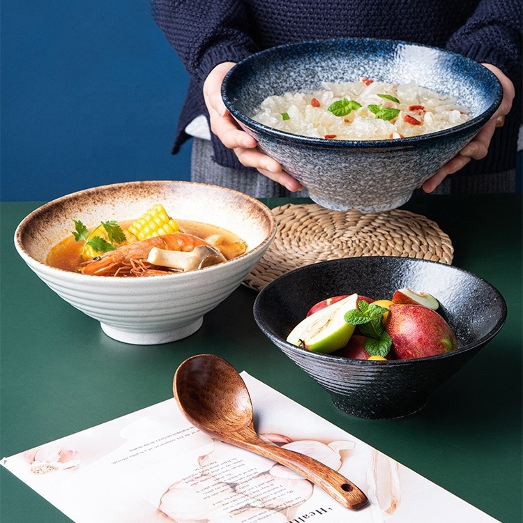 9Inch Finest Quality Custom OEM Handmade Japanese Restaurant Tableware Ceramic Soup Noodle Ramen Bowl