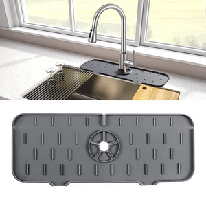 Kitchen Accessories Silicone Draining Mat Kitchen Sink Faucet Mat Modern Rectangle Silicone Faucet Handle Drip Catcher Tray 110g