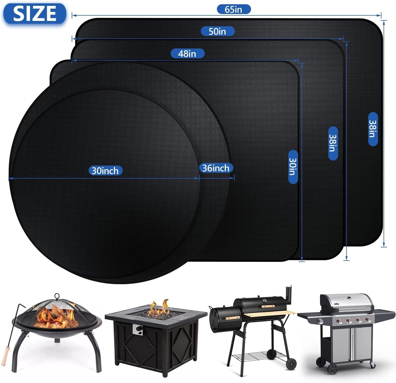 Hot Selling BBQ Grill Fire Pit Mat Double-Sided Fireproof BBQ Grill Mat Fire Pit Pad for deck fireproof