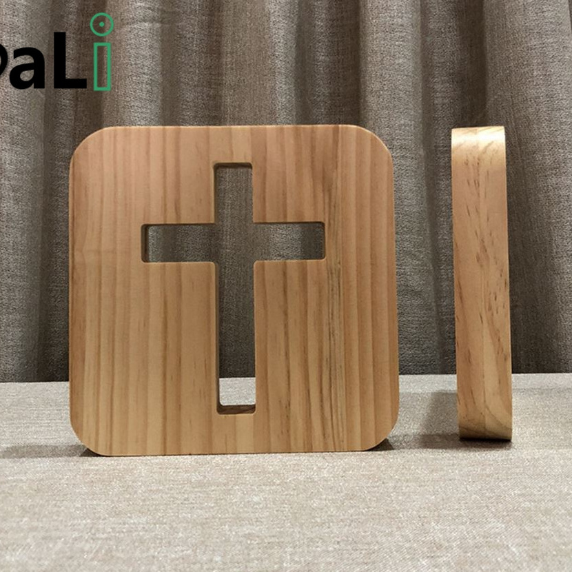 Cross Wooden 3D Illusion LED Night Table Lamp Mood Light