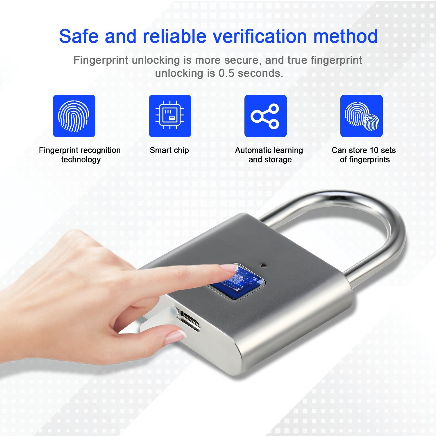 Keyless USB Rechargeable Door Lock Fingerprint Smart Padlock Quick Unlock Zinc Alloy Metal Anti-theft Smart Fingerprint Padlock