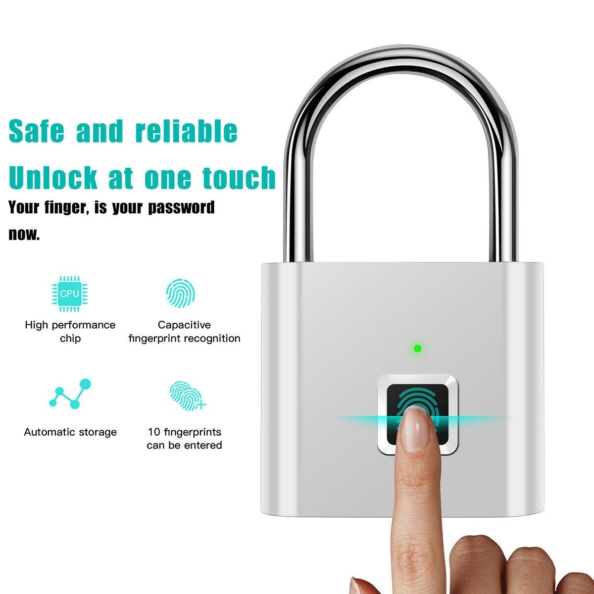 USB Rechargeable Smart Lock Keyless Fingerprint Lock IP65 Waterproof Anti-Theft Security Padlock Door Luggage Case Lock