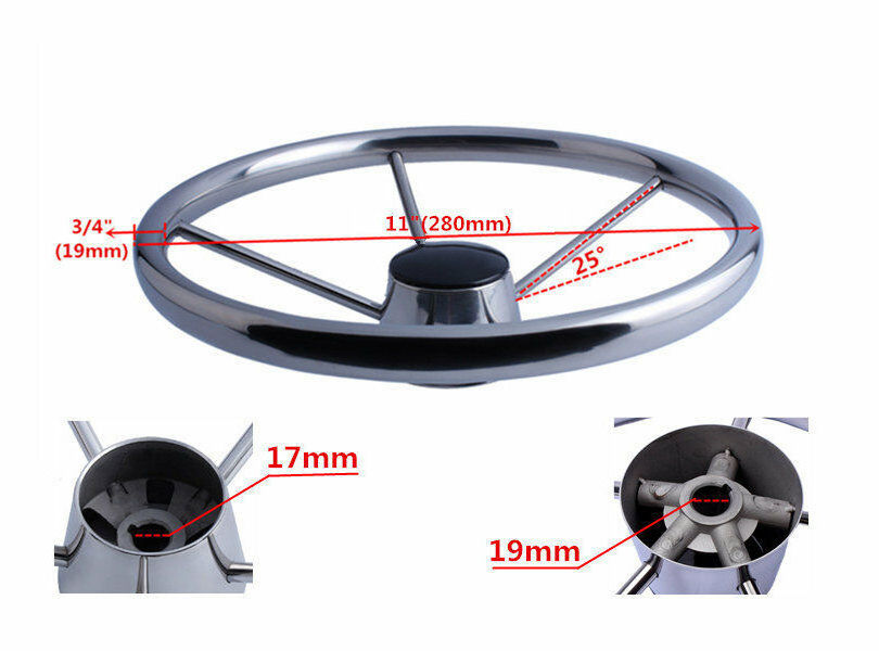 NEW 13-1/2'' Boat Steering Wheel Stainless 5 Spoke With Knob Heavy Duty Marine