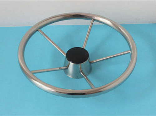 NEW 13-1/2'' Boat Steering Wheel Stainless 5 Spoke With Knob Heavy Duty Marine