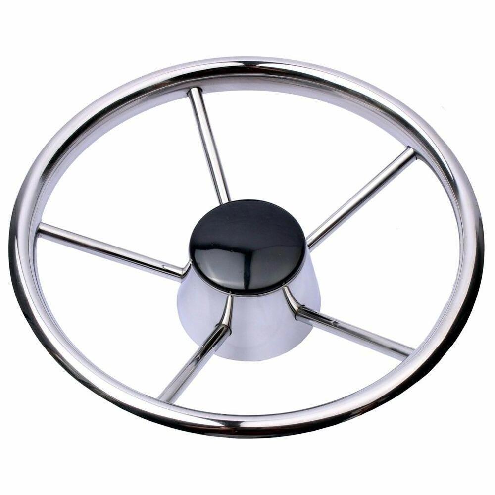 NEW 13-1/2'' Boat Steering Wheel Stainless 5 Spoke With Knob Heavy Duty Marine