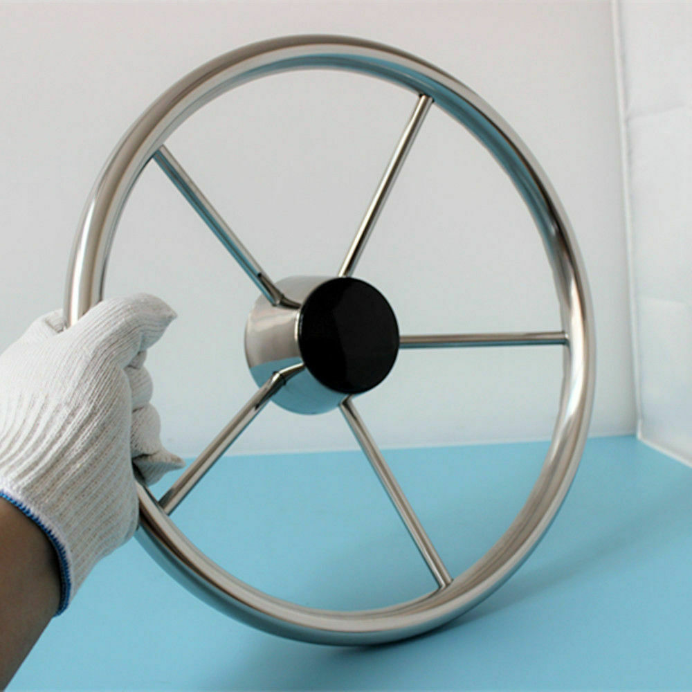 NEW 13-1/2'' Boat Steering Wheel Stainless 5 Spoke With Knob Heavy Duty Marine