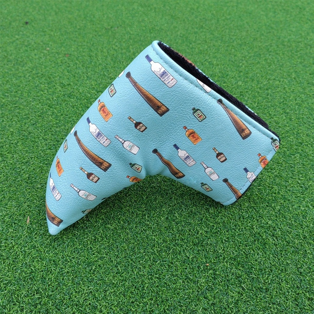 Premium Light Blue Custom Logo Magnetic Golf Headcover Printing PU Leather Golf Blade Putter Cover