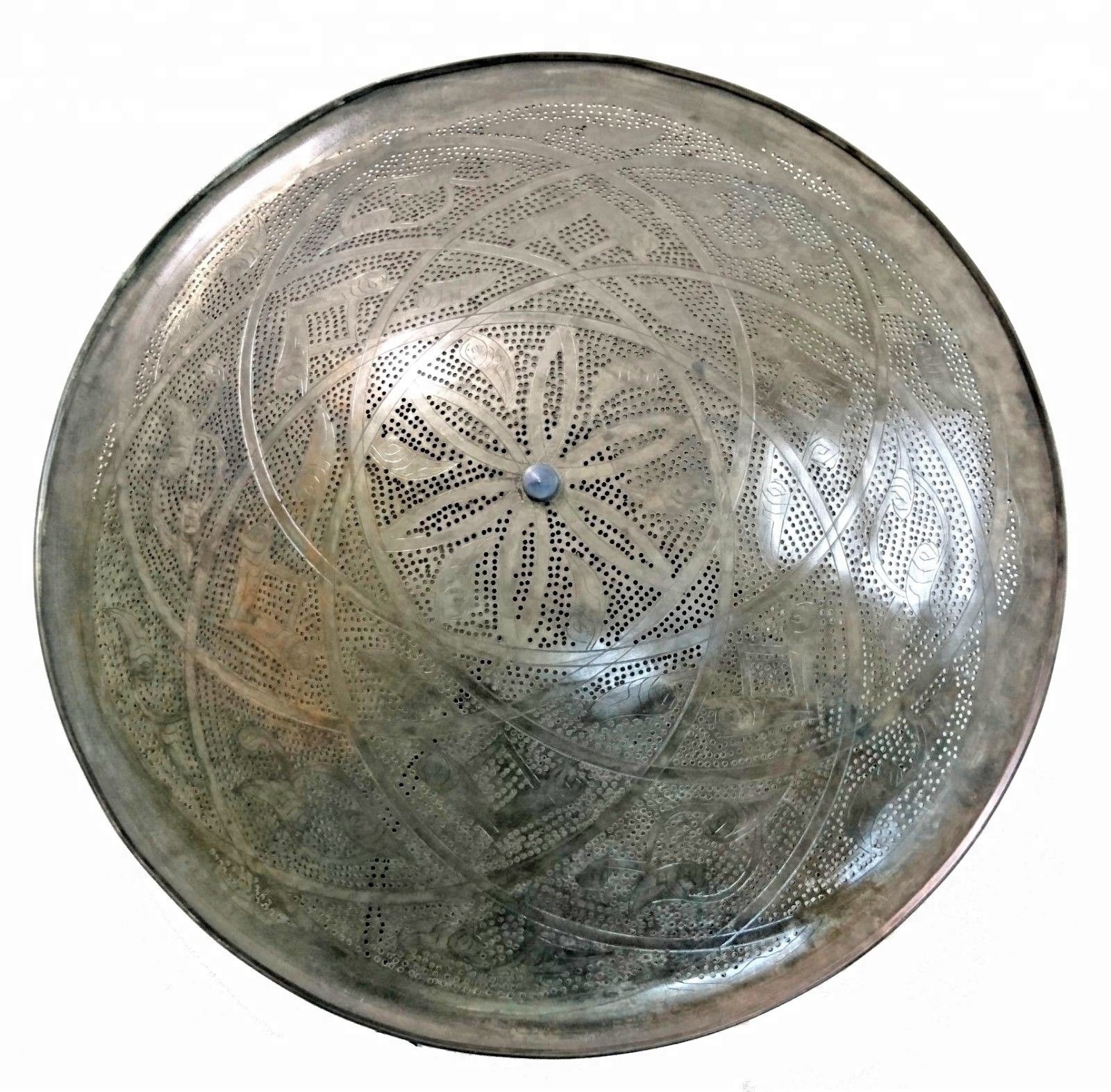 BM1 Antique Style Large Round Moroccan Brass Filigrain Floral Wall Sconce