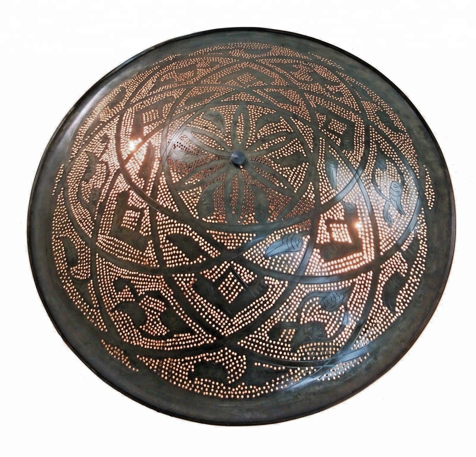 BM1 Antique Style Large Round Moroccan Brass Filigrain Floral Wall Sconce