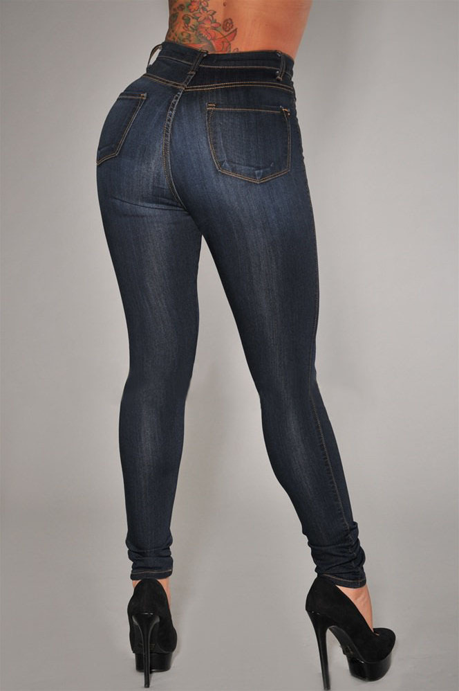 Women's High Waist Jeans Girls' Stretch Skinny Denim Autumn Winter Elastic Slim Pencil Pants D411