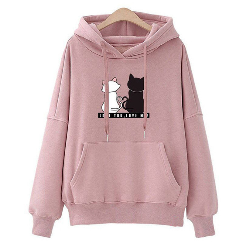 Streetwear Hoodies Women Sweatshirt Autumn Long Sleeve Hoodies Harajuku Hoodie Cute Cat Print Sweatshirt Women J0242-1