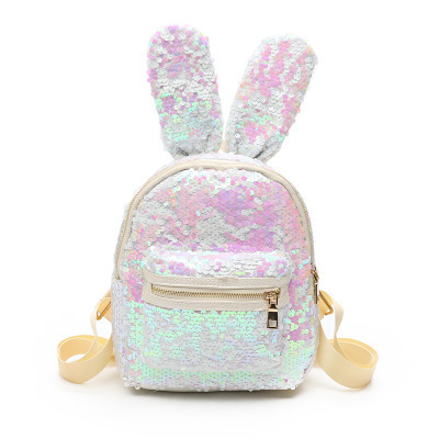 Women Rabbit Ear Backpack for Girls Sequined Travel Bag Bling Shiny Backpack Schoolbag