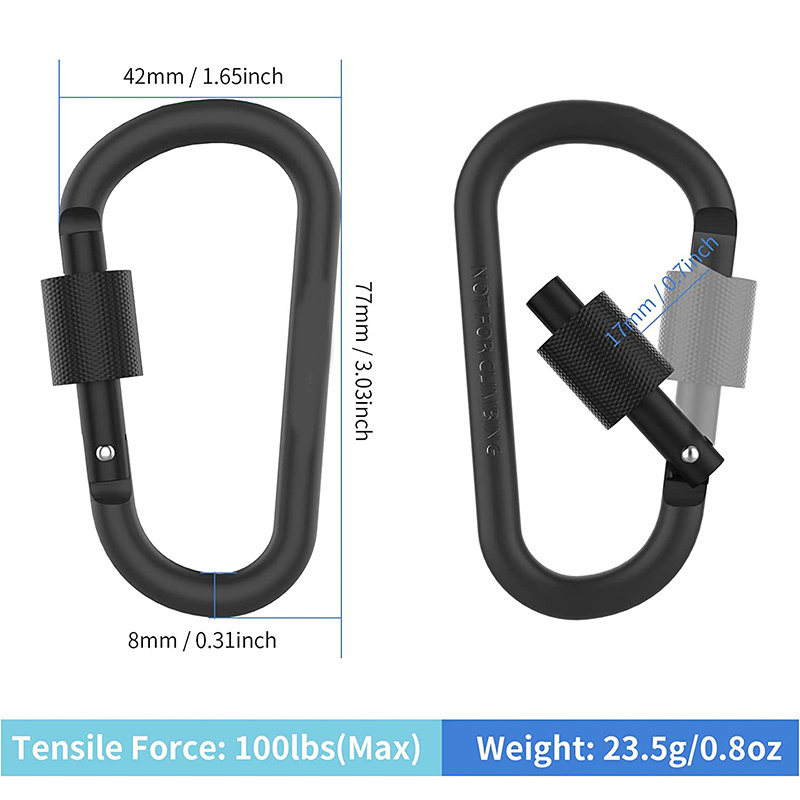 Wholesale Premium Aluminum Alloy D-Ring Locking Carabiner Key Chain Clip Hook For Camping Hiking Traveling Fishing Backpack