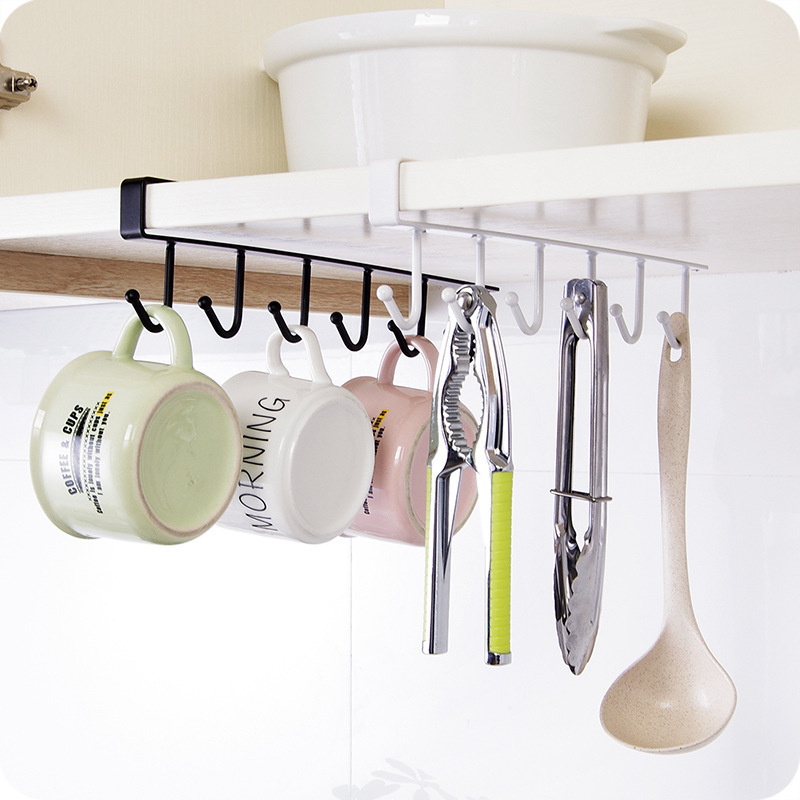 6 Hooks Cup Holders Multi Functional Kitchen Bathroom Iron Shelf Metal Storage Rack