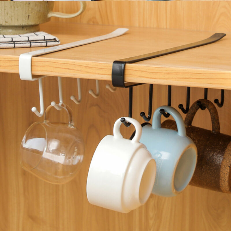 6 Hooks Cup Holders Multi Functional Kitchen Bathroom Iron Shelf Metal Storage Rack